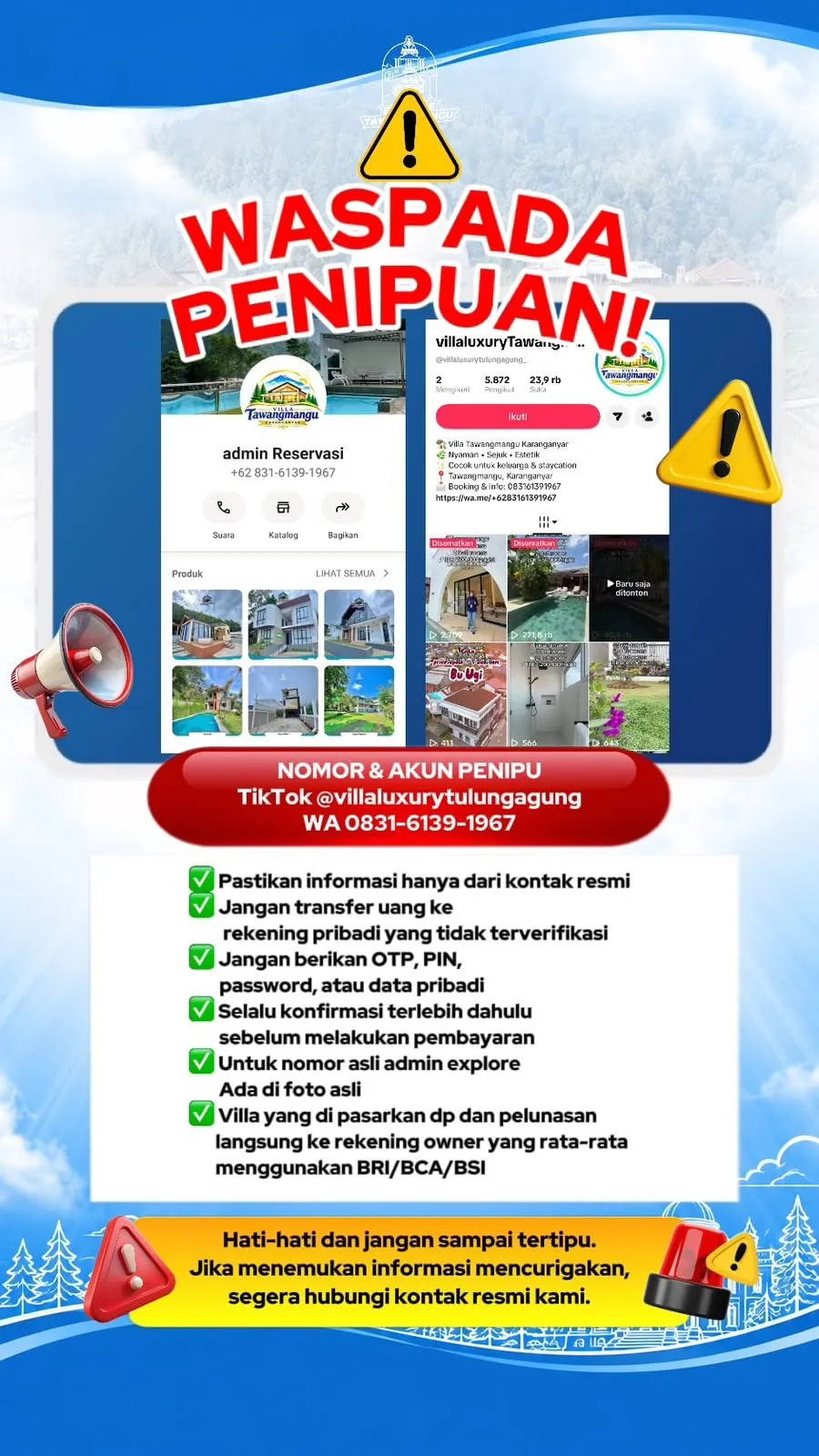 Waspada Penipuan! Kenali Modus Akun dan Kontak Palsu Villa Tawangmangu